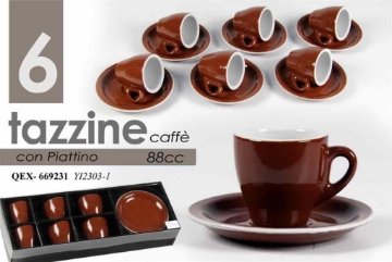 SET DA 6 TAZZINE CAFFE' CON PIATTINO MARRONI MOKA 88 CC