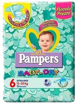 PAMPERS BABY DRY 6 EXTRA LARGE 15-30KG IN CONFEZIONE DA 14 PEZZI
