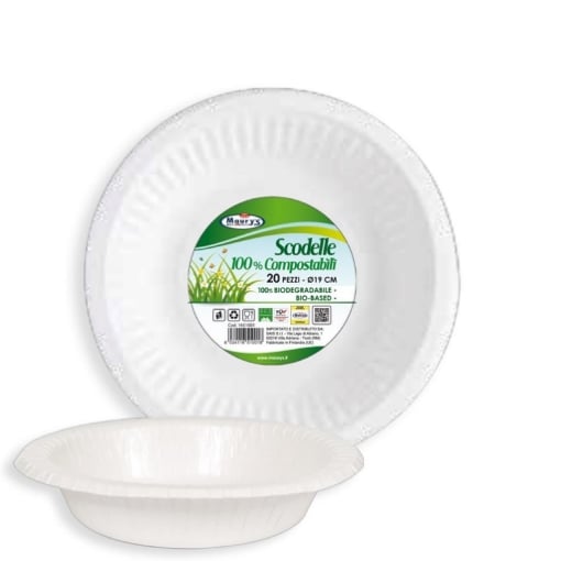 Piatti fondi biodegradabili bianchi monouso diametro 21 cm