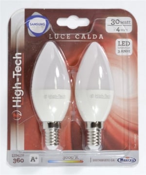HIGH-TECH SET 2 LAMPADINE LED SAMSUNG OLIVA E14 4W C37 LUCE CALDA 3000K 360 LUMEN