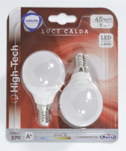 HIGH-TECH SET 2 LAMPADINE LED SAMSUNG SFERA E14 7W G45 LUCE CALDA 3000K 570 LUMEN