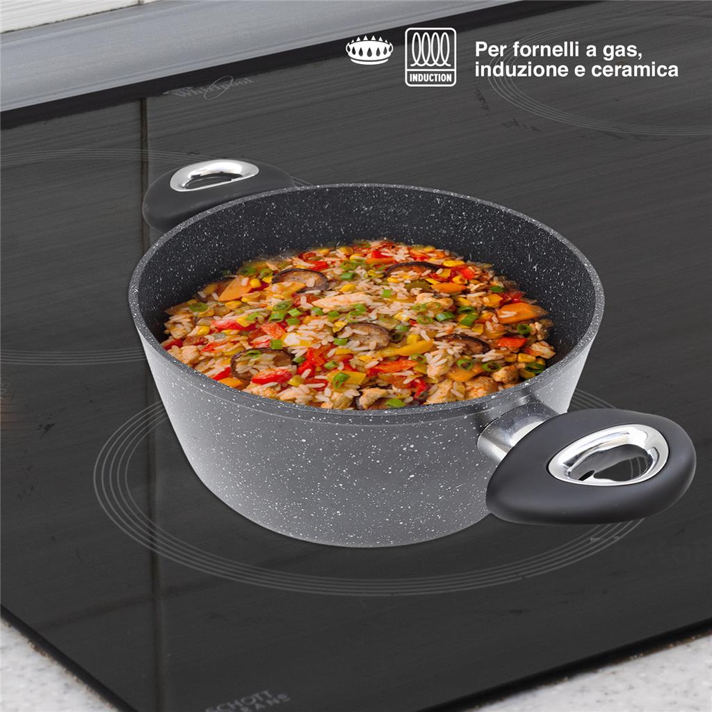 BRA Market Casseruola Alta 20 Cm In Alluminio Pressofuso - 3L - Antiaderente Teflon - Adatta A Induzione
