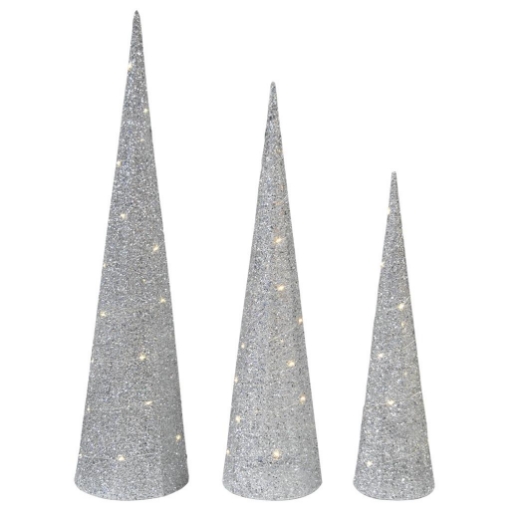 MAURY'S GLITTER SILVER SET 3 CONI DECORATIVI A LED