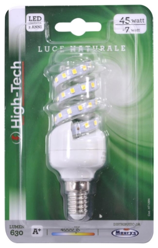 Il numero 1 del risparmio-HIGH-TECH LAMPADA LED SPIRALE E14 7W LUCE  NATURALE 4000K 630 LUMEN