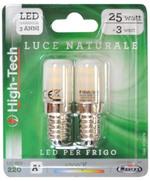HIGH-TECH SET 2 LAMPADINE LED FRIGO E14 3W LUCE NATURALE 4500K 220 LUMEN