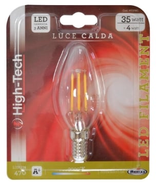HIGH-TECH LAMPADINA LED SAMSUNG OLIVA FILAMENTO E14 4W LUCE CALDA 3000K 470LM