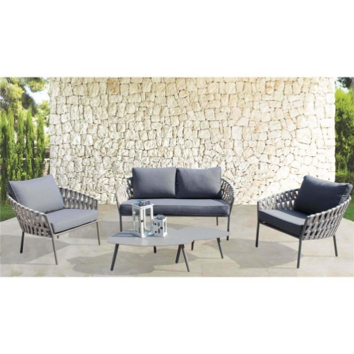 HAMPTON SALOTTO DA GIARDINO 4 POSTI IN ALLUMINIO CON CUSCINI