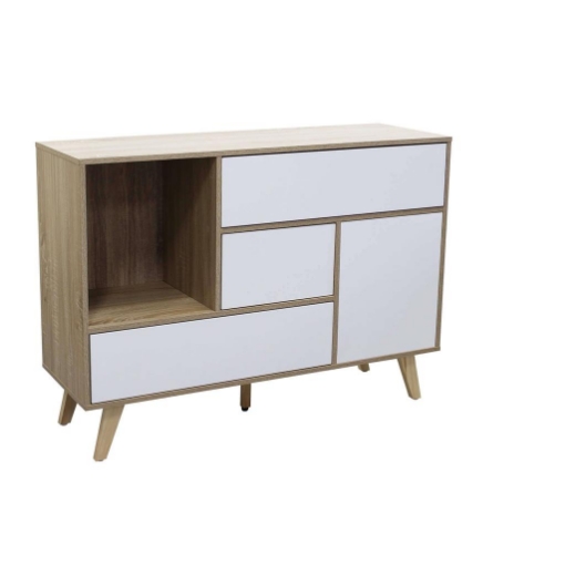 MOBILE EMORY BIANCO E NATURALE CON ANTA E 3 CASSETTI 119 X 39,5 X H85,6 CM