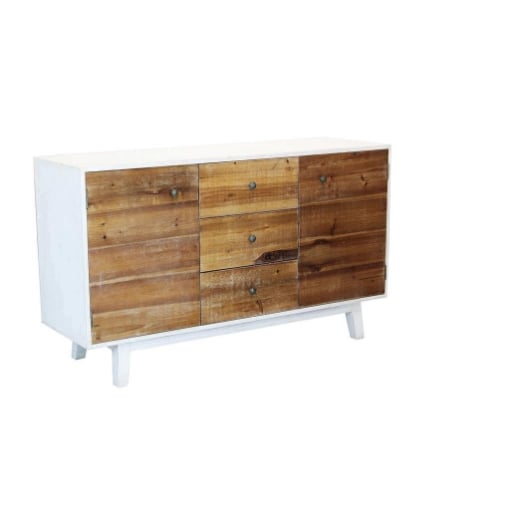 MOBILE AUSTEN BIANCO CON ANTE IN LEGNO NATURALE 142 X 45 X H83 CM