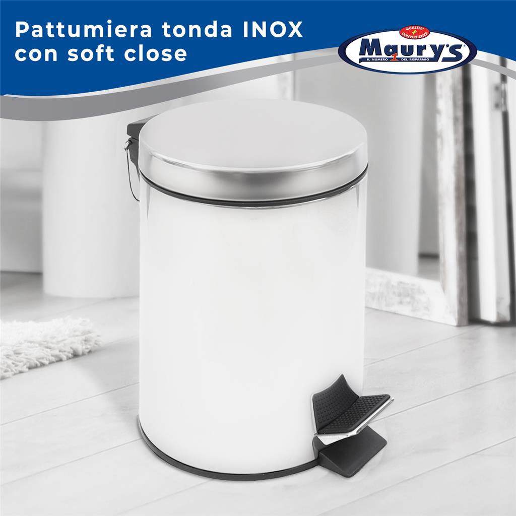 MAURY'S JAPAN Pattumiera Nera 3 Litri Con Coperchio In Alluminio Effetto Legno - Pedaliera Per Bagno, Igienica E Resistente - 2