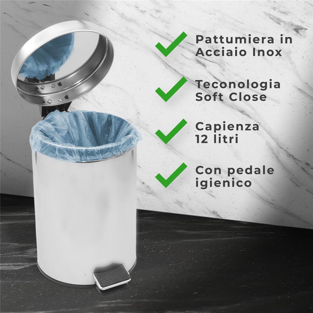 Pattumiera Nera Bagno Papaya 3L Soft-Close Pedale Design Industriale