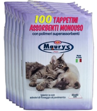 100 MAURY'S TAPPETINI ANIMALI ASSORBENTI MONOUSO 60X60CM