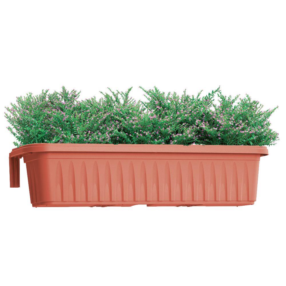 Vaso Fioriera Con Piedistallo Liscio In Plastica Resistente, Altezza 58,5 Cm, Diametro 36 Cm, Colore Terracotta, Antigelo E UV