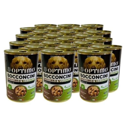 OPTIMO SET 24 BOCCONCINI PER CANE AL GUSTO DI AGNELLO E VERDURE DA 400 GR