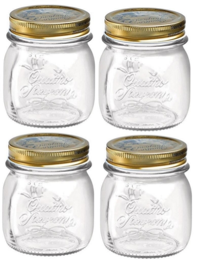 Gouveo Set 24 Barattoli Per Conserve 200 Ml - Vetro Con Coperchio Twist-Off A Quadri Blu E Bianco