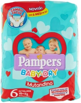 PAMPERS BABY DRY MUTANDINO 6 EXTRA LARGE XL 14 PZ