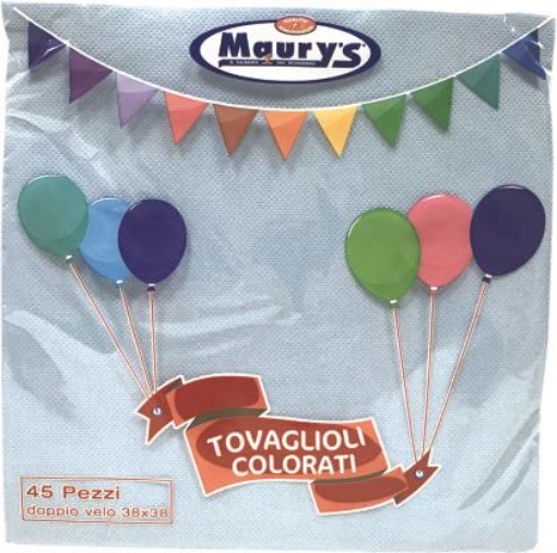 MAURY'S TOVAGLIOLI COLORATI 38 X 38 CM 45 PZ GOFFRATI AZZURRO DOPPIO VELO