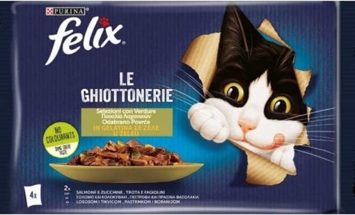 FELIX LE GHIOTTONERIE CARNE PER GATTI IN 4 BUSTINE DA 85 GR SALMONE E TROTA