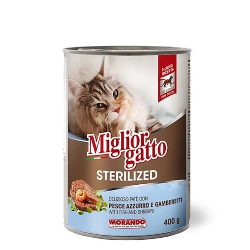 MIGLIOR GATTO STERILIZED PATE' CON PESCE AZZURRO E GAMBERETTI 400 GR 