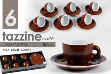 ZAR SET 6 TAZZINE CAFFE' BROWN DA 85 ML CON PIATTINO