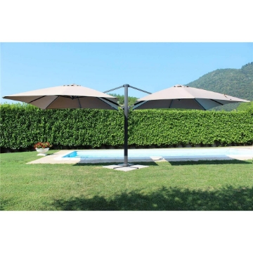 OMBRELLONE DOPPIO ARCHIMEDE 3 X 3 ANTRACITE E TELO ANTIVENTO TAUPE