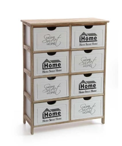 HOME SWEET HOME MOBILE IN LEGNO 8 CASSETTI 67 X 28 X H87 CM E BIANCO E NATURALE