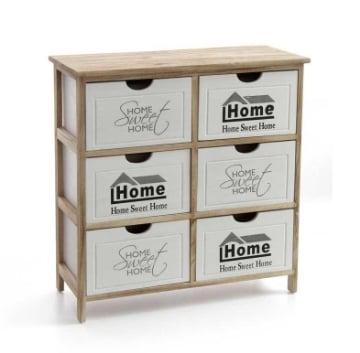 HOME SWEET HOME MOBILE IN LEGNO 6 CASSETTI 67 X 28 X H67 CM E BIANCO E NATURALE