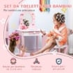 Il numero 1 del risparmio-SET TAVOLO TRUCCO CON SGABELLO, SPECCHIO E  CASSETTO PER BIMBI 3-6 ANNI, BIANCO E ROSA