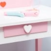 SET TAVOLO TRUCCO CON SGABELLO, SPECCHIO E CASSETTO IN MDF PER BIMBI 3-6 ANNI, BIANCO E ROSA