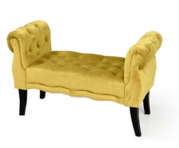 PANCA IN VELLUTO TRAPUNTATO CON GAMBE NERE 100 X 40 X 61 CM IN COLORE GIALLO ORO