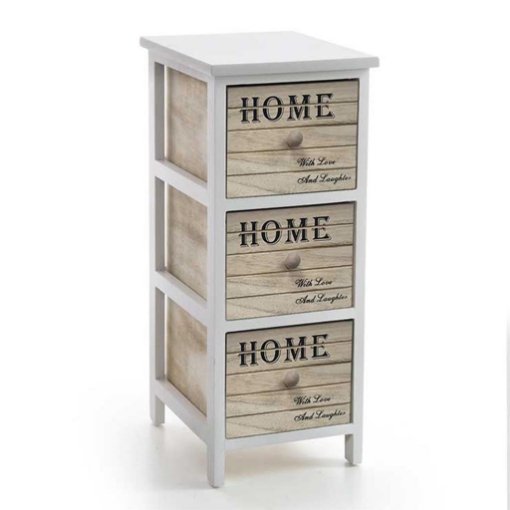 Il numero 1 del risparmio-CASSETTIERA IN LEGNO DECORATA HOME COLORE BIANCO  E NATURALE 26 X 32 X 62 CM