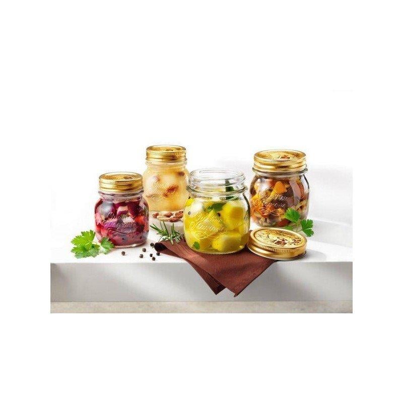 Set 12 Barattoli In Vetro Per Marmellata 250 Ml Con Coperchi Twist-Off Rossi E 12 Etichette Adesive