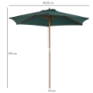  OMBRELLONE DA GIARDINOIN LEGNO E POLIESTERE 2.5 X 2.3 M VERDE