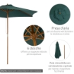  OMBRELLONE DA GIARDINOIN LEGNO E POLIESTERE 2.5 X 2.3 M VERDE