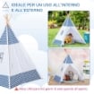 TENDA INDIANA PER BAMBINI TEEPEE IN TESSUTO E LEGNO 120X120X155CM  BIANCO E BLU