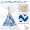 TENDA INDIANA PER BAMBINI TEEPEE IN TESSUTO E LEGNO 120X120X155CM  BIANCO E BLU