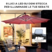 OMBRELLONE A BRACCIO CON MANOVELLA E 8 STRISCE LED A ENERGIA SOLARE