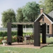 GAZEBO PERGOLA DA GIARDINO CON TENDA SCORREVOLE E RATTAN 298 X 298 X 200 CM NERO