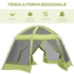 TENDA DA CAMPEGGIO ESAGONALE PER 6-8 PERSONE 493 X 493 X 240CM COLORE VERDE LIME