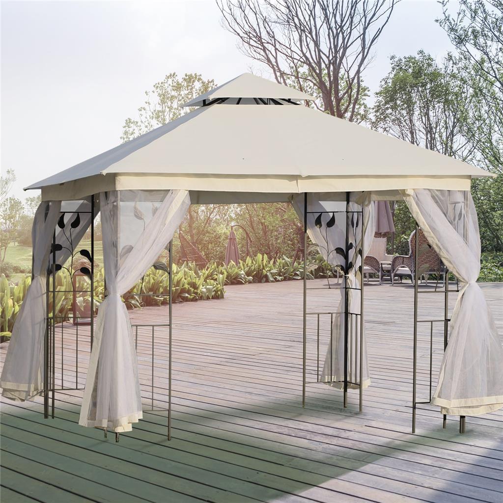 Grand Patio Gazebo Da Giardino 3x4 M Con Zanzariere E Tende - Tettoia In Alluminio Per Terrazzo E Cortile