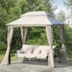 DONDOLO RECLINABILE GAZEBO CON DIVANO DONDOLO A 3 POSTI E ZANZARIERA BEIGE