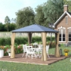 GAZEBO DA GIARDINO CON TETTO IN POLICARBONATO 2.94 X 2.94 M CAFFÈ E KHAKI