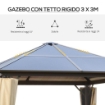 GAZEBO DA GIARDINO CON TETTO IN POLICARBONATO 2.94 X 2.94 M CAFFÈ E KHAKI