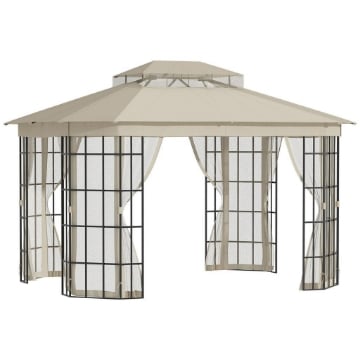 GAZEBO DA GIARDINO IN METALLO CON ZANZARIERATETTO 2 LIVELLI IN POLIESTERE BEIGE