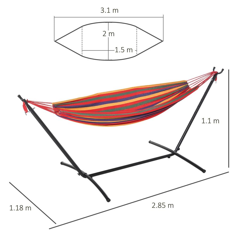 Amaca Da Giardino Potenza Con Supporto In Acciaio, Doppia 220x140 Cm, Cotone 100%, Telaio 350 Cm, Portata 220 Kg, Nero
