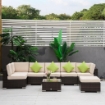 SALOTTO DA GIARDINO CON 8 PEZZI COMPONIBILI IN RATTAN MARRONE E BEIGE