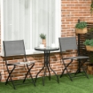 SET DA GIARDINO CON 2 SEDIE PIEGHEVOLI E TAVOLO ROTONDO GRIGIO E NERO