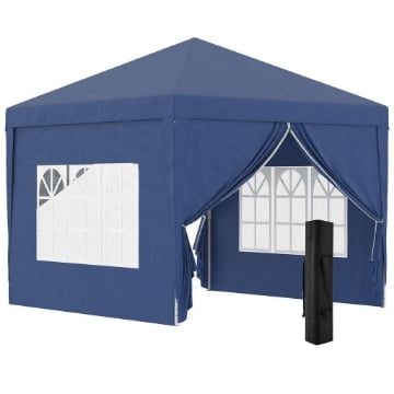 GAZEBO DA GIARDINO PIEGHEVOLE CON CORDE E PICCHETTI 2.95 X 2.95 X 2.58 M BLU