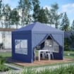 GAZEBO DA GIARDINO PIEGHEVOLE CON CORDE E PICCHETTI 2.95 X 2.95 X 2.58 M BLU