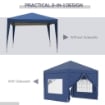 GAZEBO DA GIARDINO PIEGHEVOLE CON CORDE E PICCHETTI 2.95 X 2.95 X 2.58 M BLU